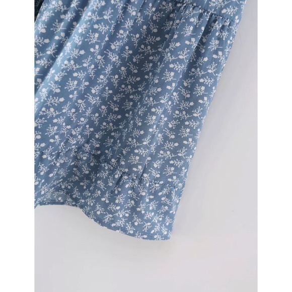 CLEARANCE Light Blue Floral Smocked Square Neck Mini Dress - Picture 10 of 10